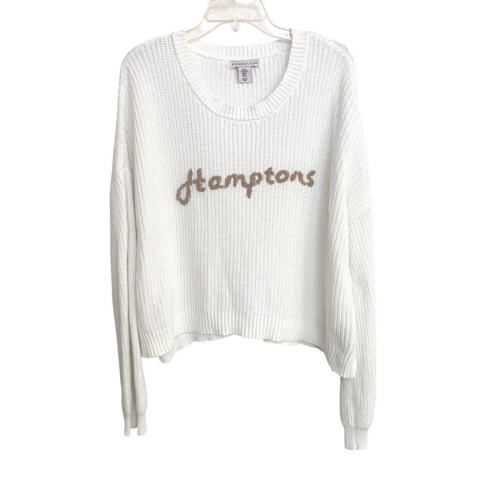 Sincerely Jules Hamptons Sweater Women XL White Cotton Knit Pullover Boho